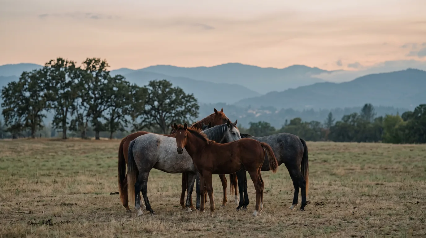 Chevaux en liberté, Centre équestre d'Artemare, Ain